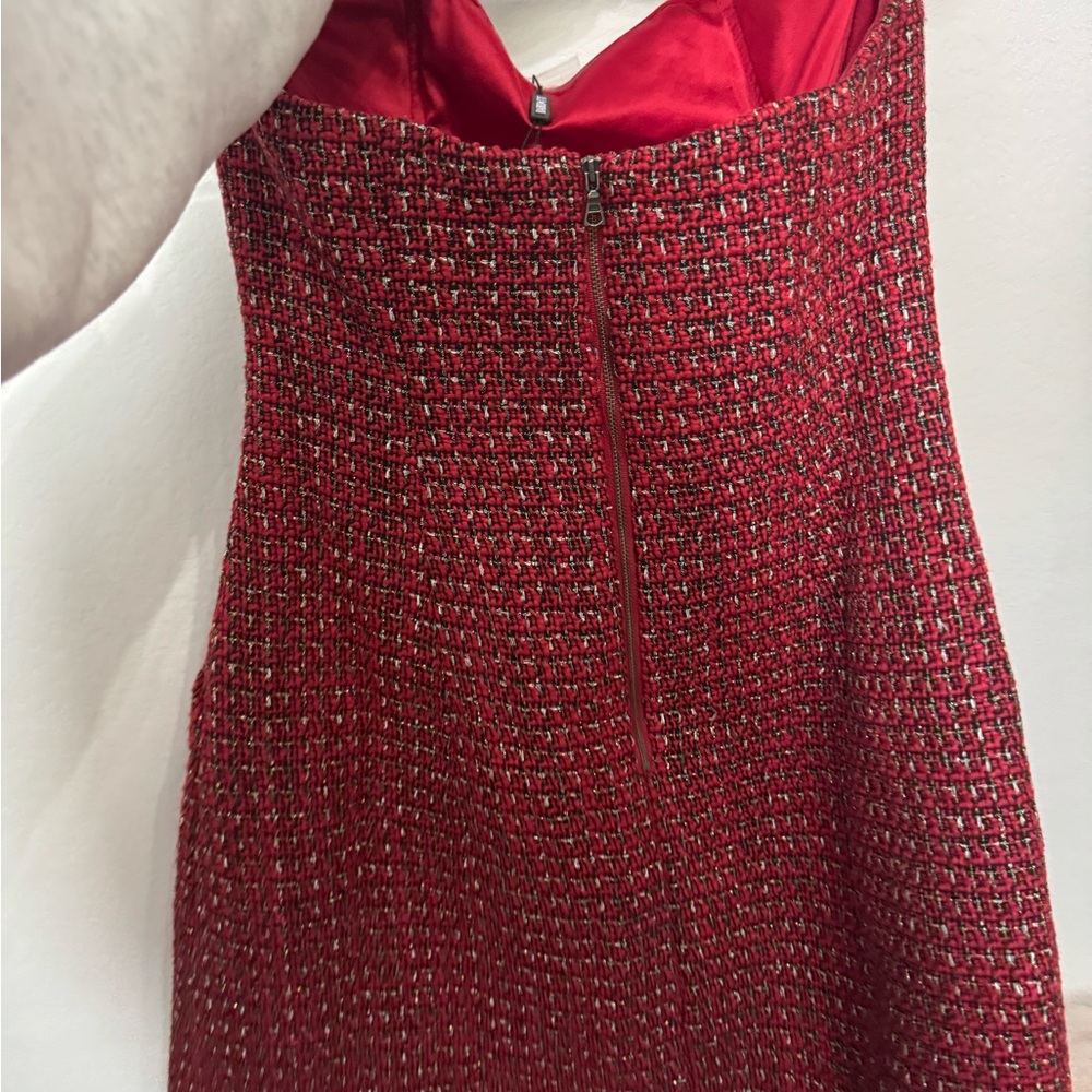 Bardot Red Check Boucle Dress
